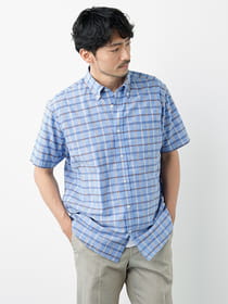 【スペシャルクーポン】スラブチェック半袖ボタンダウンシャツ