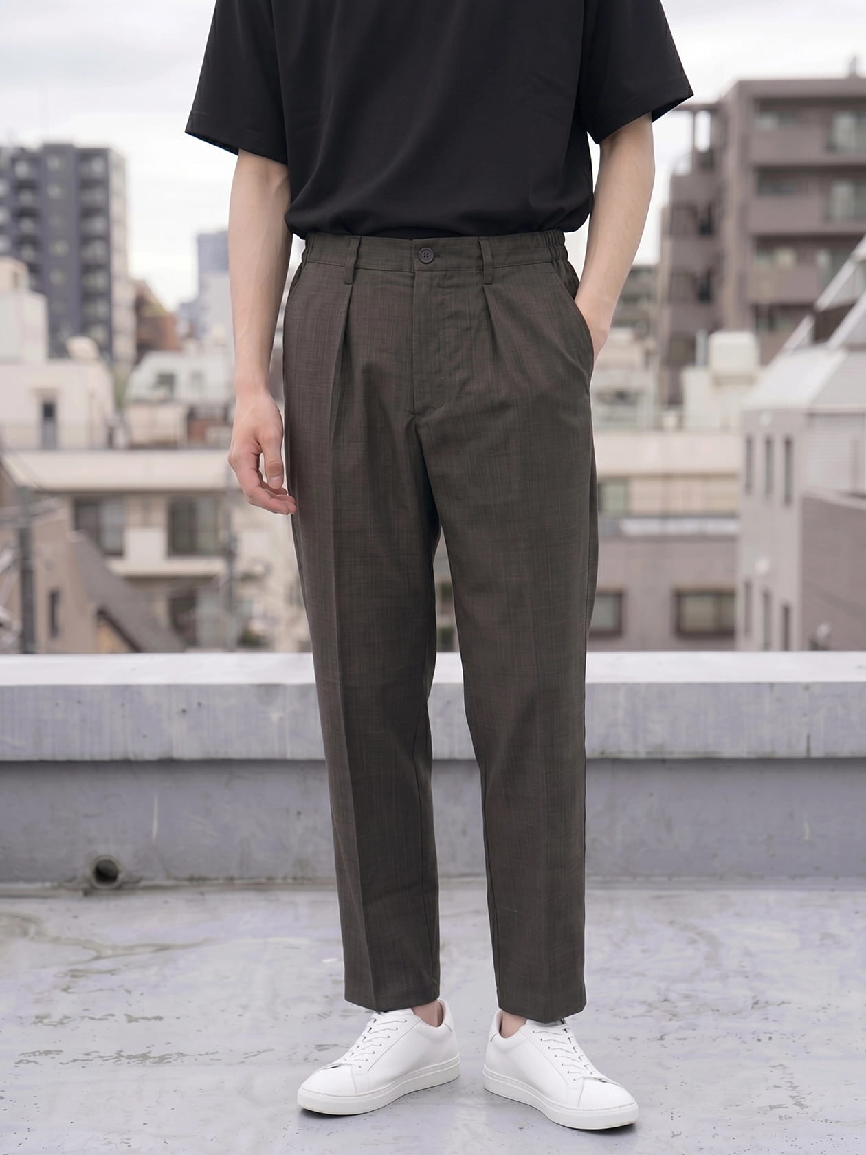 吸水速乾 麻風ワイドスラックスパンツ