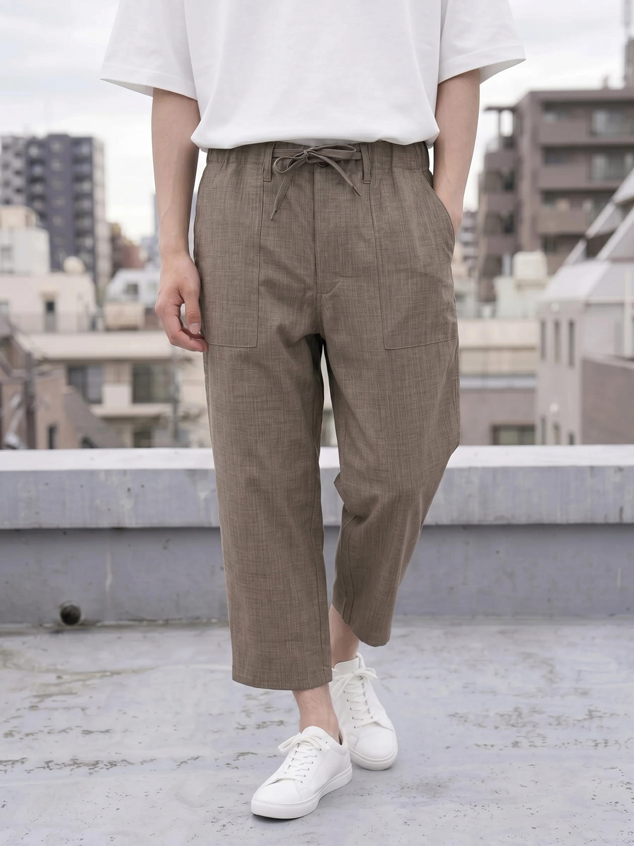 吸水速乾 麻風クロップドパンツ