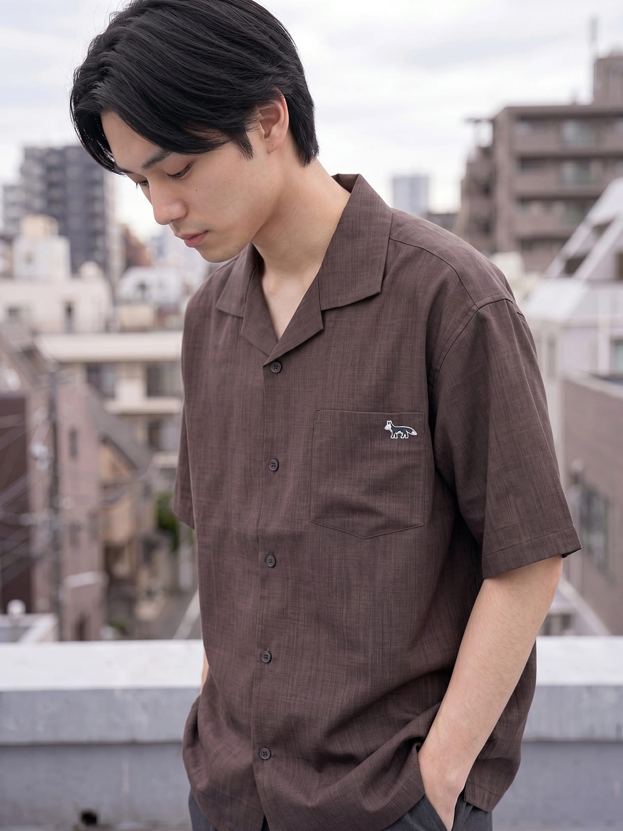 吸水速乾 麻風半袖開襟シャツ