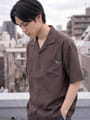 吸水速乾 麻風半袖開襟シャツ