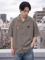 FOX＆フロリダ刺繍  綿ツイル 半袖開襟シャツ