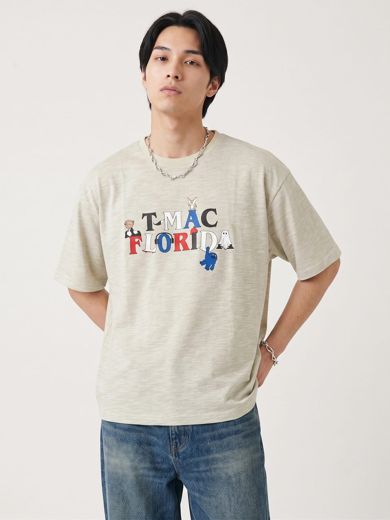 スラブ天竺 キャラクターロゴ刺繍＆プリント 半袖Tシャツ