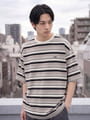マルチボーダー ワンポイントFOX刺繍ワッペン 半袖Tシャツ