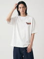 コットン天竺 キツネ＆アルファベットサガラ刺繍 半袖Tシャツ