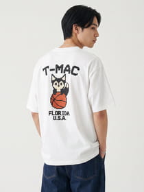 コットン天竺 バスケキツネピクセル発泡プリント 半袖Tシャツ
