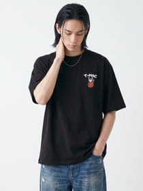 コットン天竺 バスケキツネピクセル発泡プリント 半袖Tシャツ