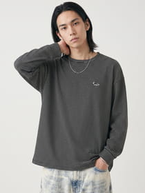 ワンポイントFOX刺繍 オーバーサイズ ボーダー長袖Tシャツ