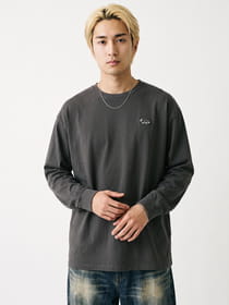 ワンポイントFOX刺繍 オーバーサイズ ウォッシュ長袖Tシャツ