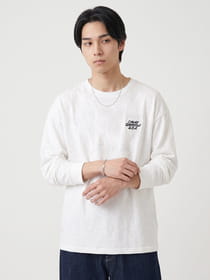 スラブ天竺 CAUTIONロゴ刺繍 オーバーサイズ 長袖Tシャツ
