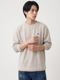 ワンポイント刺繍 オーバーサイズ フェイクレイヤード ハーフミラノ天竺 長袖Tシャツ