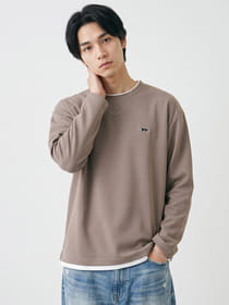 ワンポイント刺繍 オーバーサイズ フェイクレイヤード ハーフミラノ天竺 長袖Tシャツ