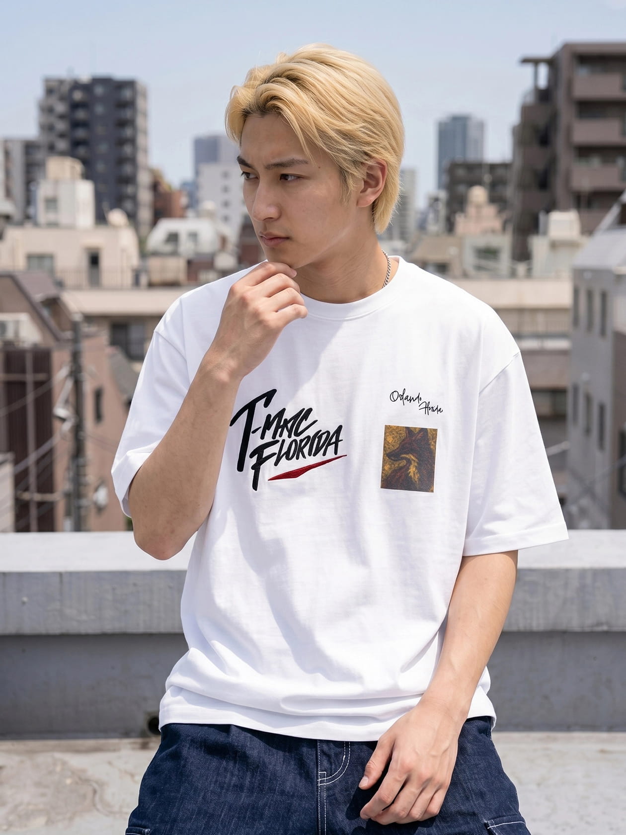 接触冷感 冷感天竺 キツネアートプリント 半袖Tシャツ