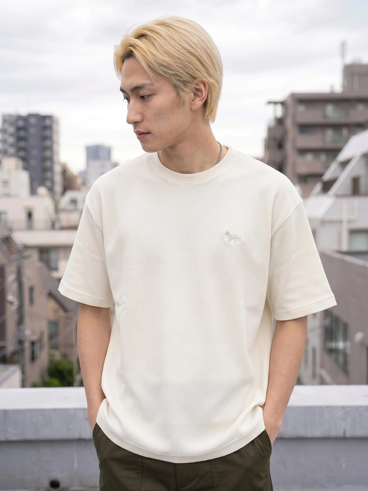 ワッフル クルーネック 半袖Tシャツ