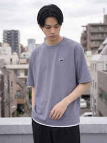 接触冷感 冷感ポンチ フェイクレイヤード クルーネック 半袖Tシャツ