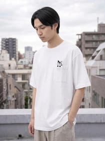 接触冷感 冷感天竺 キツネのぞき刺繍 半袖Tシャツ