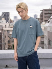 接触冷感 冷感天竺 キツネのぞき刺繍 半袖Tシャツ