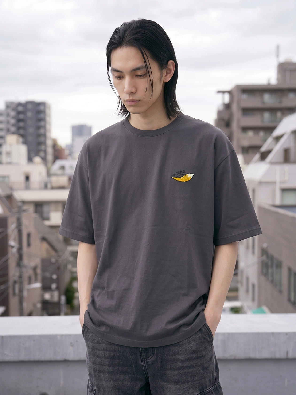 接触冷感 冷感天竺 背面キツネさがら刺繍 半袖Tシャツ