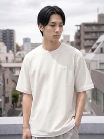 ハーフミラノ フェイクレイヤードクルーネック半袖Tシャツ