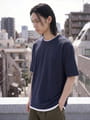 ハーフミラノ フェイクレイヤードクルーネック半袖Tシャツ