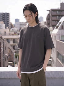 ハーフミラノ フェイクレイヤードクルーネック半袖Tシャツ