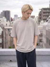 ハーフミラノ フェイクレイヤードクルーネック半袖Tシャツ