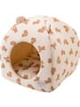 くまプリントワッフル 耳付きドーム型ペットベッド