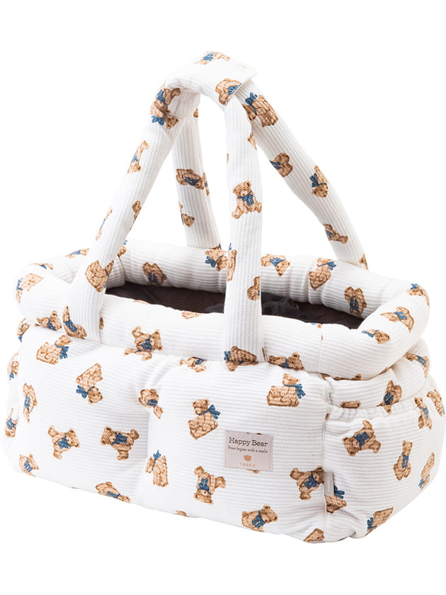 くまプリントワッフル ペット用キャリーバッグ