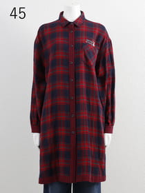 【サンプル】接結ギンガムチェックロングシャツブラウス