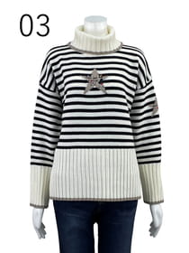 【サンプル】アクリル/ウール　バルキーニットボーダー　プルオーバー