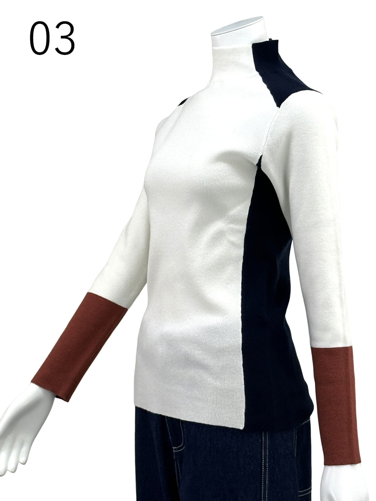 ストレッチリブニット・配色 プルオーバー