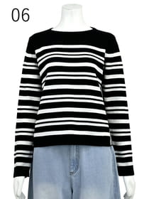 ボーダー コットンニットプルオーバー