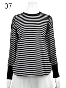 シルキーコットン天竺 ボーダー 長袖カットソー