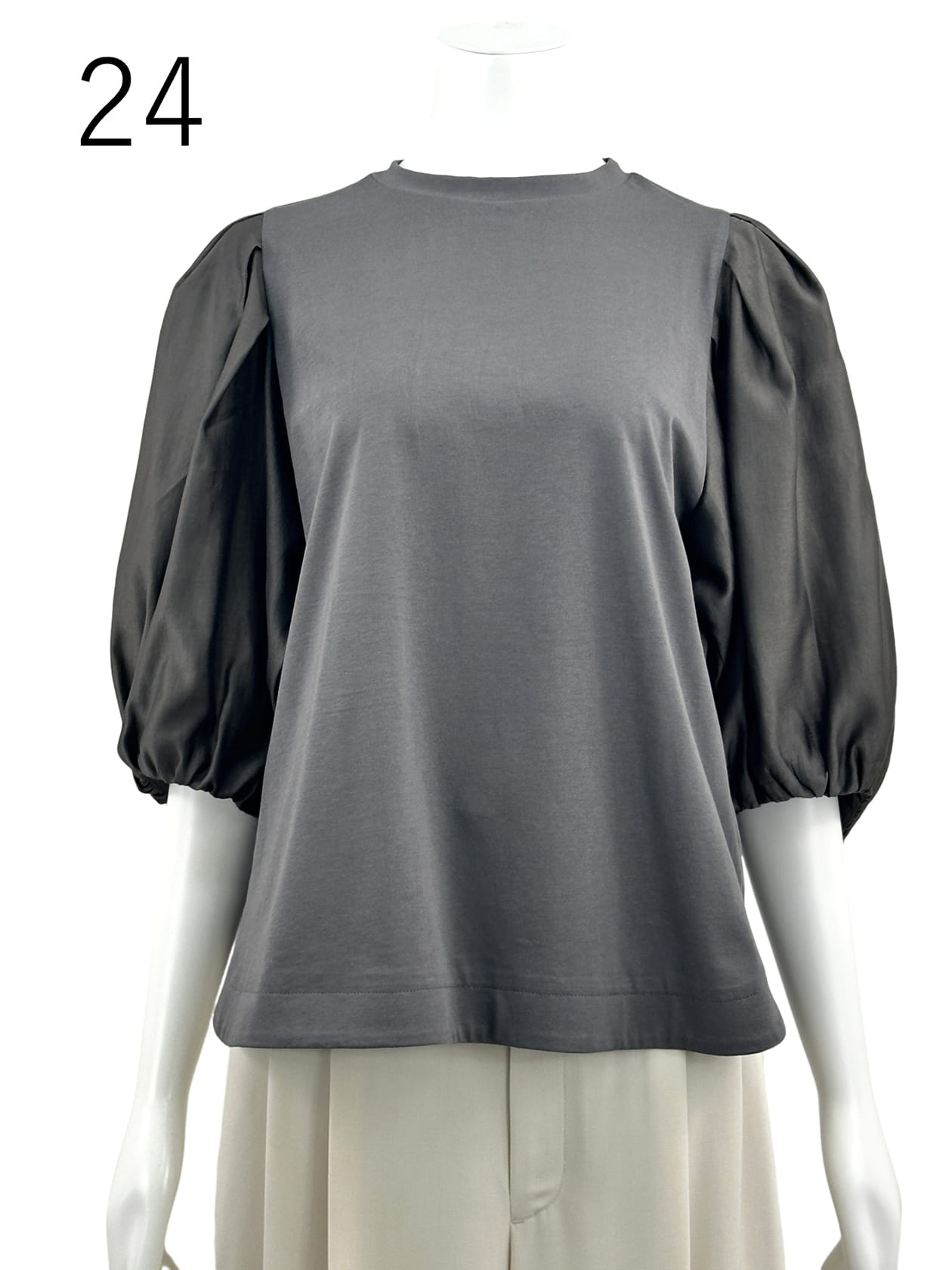 シルキーハイゲージ バンドカラー コンビトップス