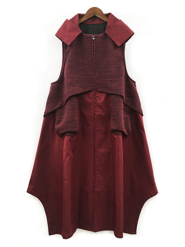 フード付き 異素材切替ジレ