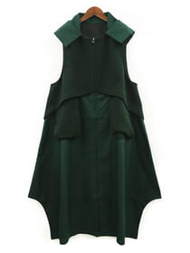 フード付き 異素材切替ジレ