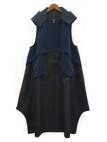 フード付き 異素材切替ジレ