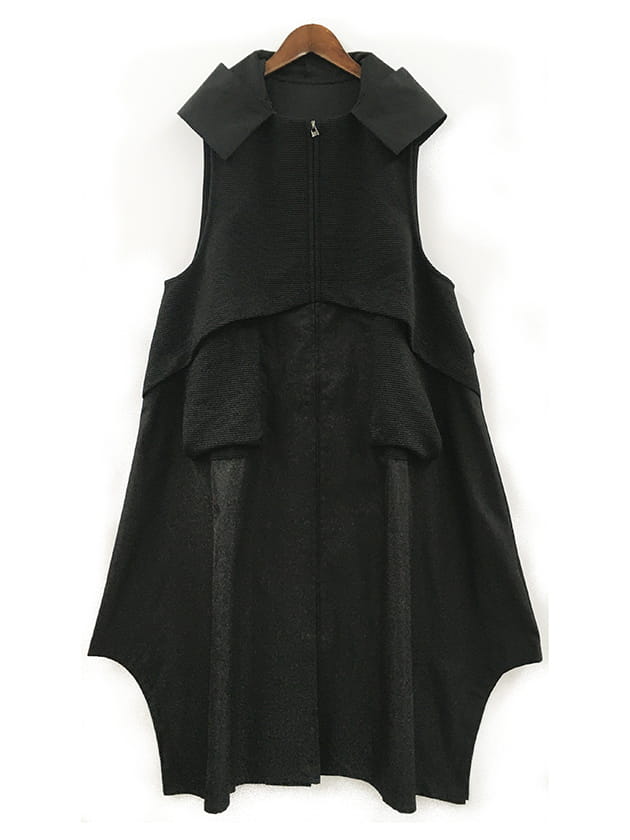 フード付き 異素材切替ジレ