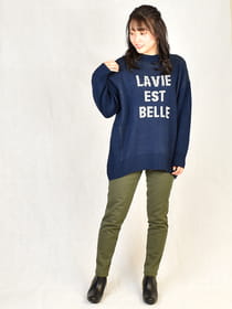 W入りジャガードロゴ入りニットチュニック