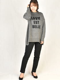 W入りジャガードロゴ入りニットチュニック