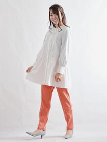 バンドカラー刺繍切り替えシャツチュニック