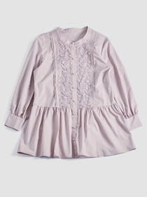 バンドカラー刺繍切り替えシャツチュニック