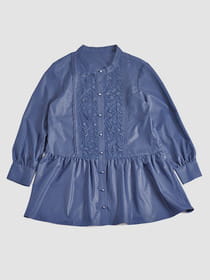 バンドカラー刺繍切り替えシャツチュニック