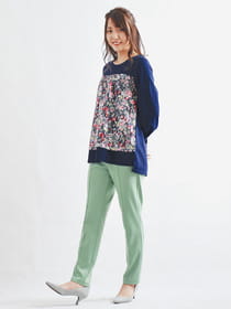 フロントレースフラワープリントチュニック