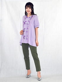 冷感　刺繍使いバックフレアチュニック