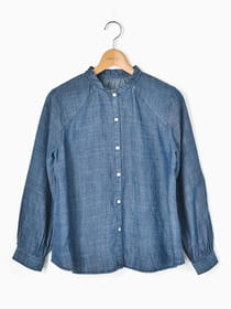 麻混ダンガリーブラウス