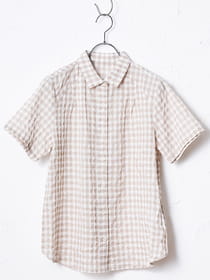 シャーリングギンガムブラウス