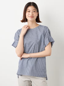 ギンガムチェックローンプルオーバーブラウス
