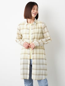 ワッシャーチェックロングブラウス