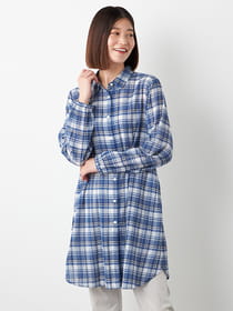 ワッシャーチェックロングブラウス